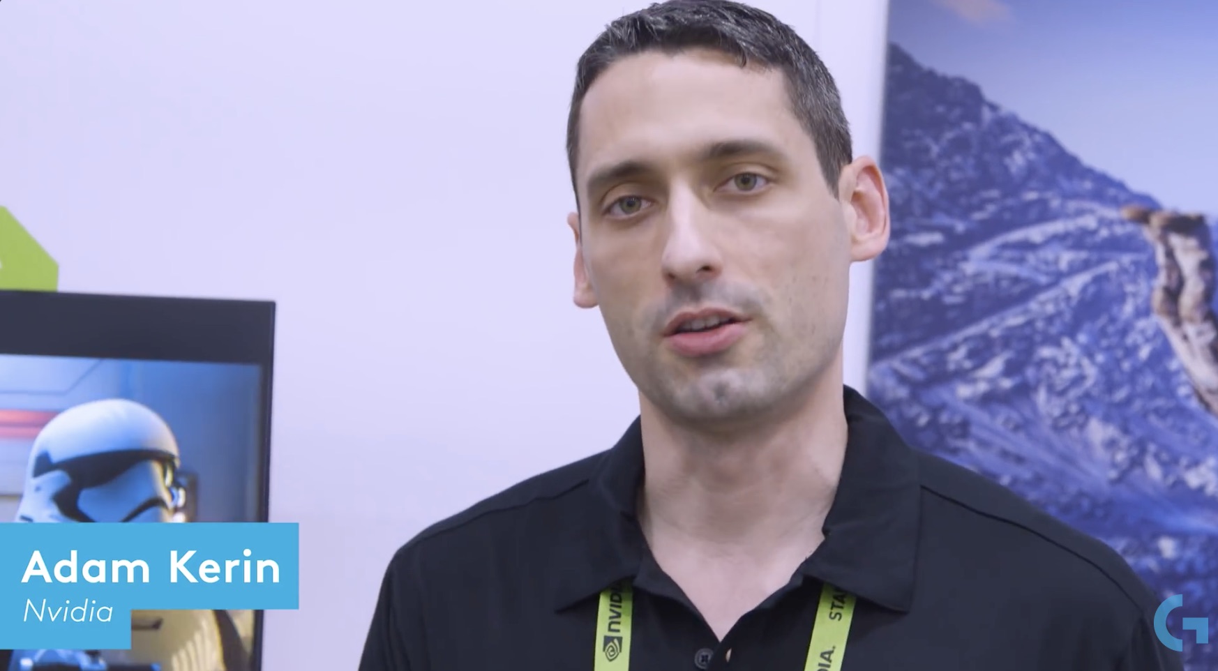 Adam Kerin on camera at a GDC booth interview, NVIDIA
